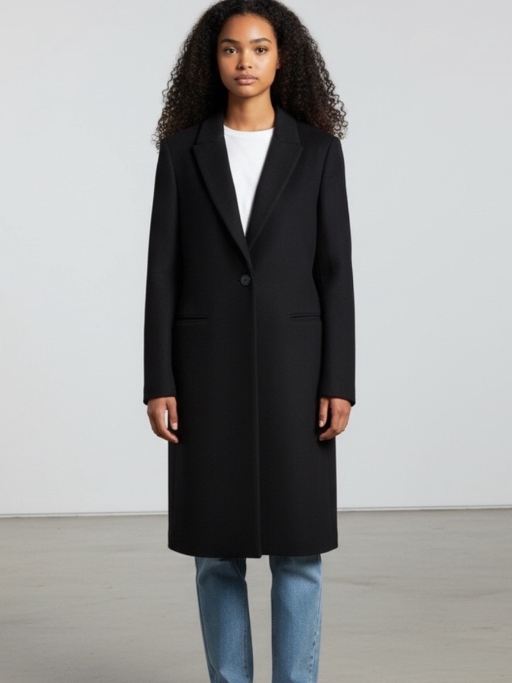 Zara Black Tailored Pea Coat with Notch Lapel